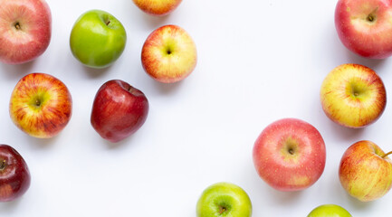 Frame made of fresh juicy apples on white