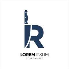 Letter R Knife Logo Design Vector