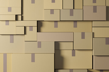 Cardboard boxes, logistics and delivery concept. 3D Rendering