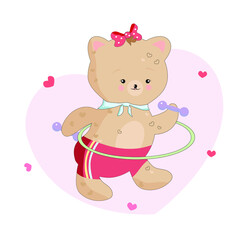 Obraz na płótnie Canvas Cartoon bear with dumbbells and hoop. Vector illustration.