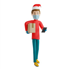 3D rendering. A man in uniform from a delivery service with a box in his hands.