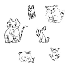 Cats and a dog. Sketch. Vector illustration.
