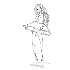 Fashionable girl in a magnificent dress. LIne art. Vector illustration.