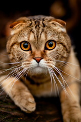 fluffy ginger cat on a tree in the park
