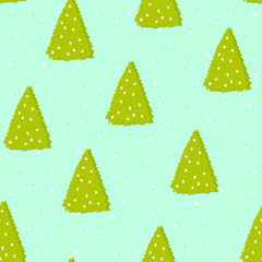 Seamless hand drawn pattern for christmass or new year with cute pine tree and snowflakes on blue background,template for textile,wallpaper,packaging and wrapping paper, cover design,holiday