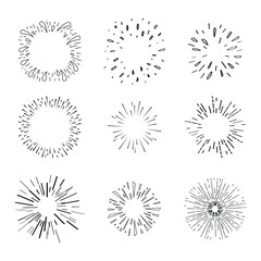 Set Abstract Collection Spark Sunbeam Starburst Black Line Doodle Design Elements Vector Template