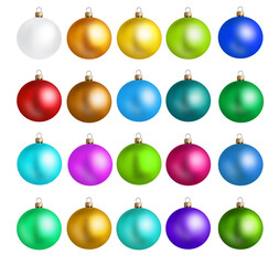 Set of bright Christmas balls on white background