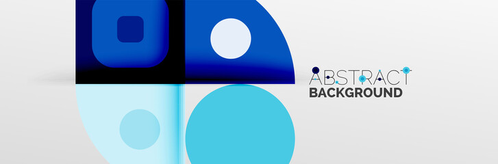 Bright color circles, abstract round shapes and triangles composition with shadow effects. Vector modern geometric design template