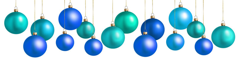 Set of bright Christmas balls on white background. Banner design