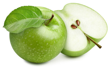 Green apple with leaves