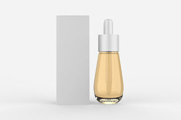 Amber tincture dropper bottle with box isolated white background.3d illustration