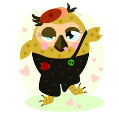 Cute owl in a cap. Vector illustration.