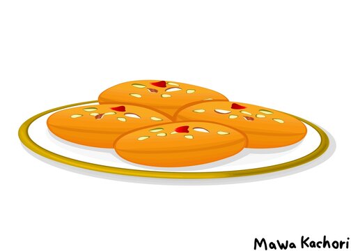 Mawa kachori indian Sweet Dish Food Vector