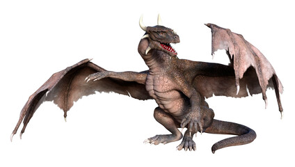 3D Rendering Fairy Tale Dragon on White