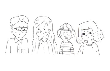 Family line drawing  isolated on white background