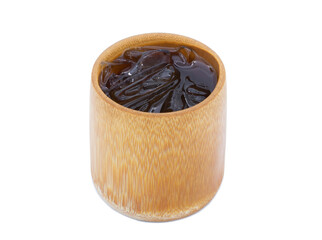 Iced americano coffee in bamboo cup isolated on white background