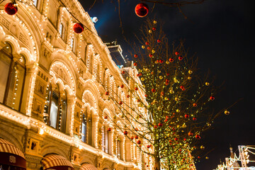 beautiful and colorful new year's illumination on red square