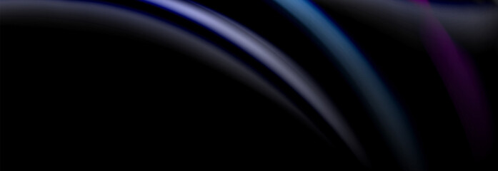 Dynamic motion abstract background. Color blurred stripes on black. Wave liquid lines poster. Vector illustration