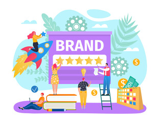 Star at flat digital business brand content concept, vector illustration. Success service for people, online marketing promotion in social media. Internet app icon influence in computer design.