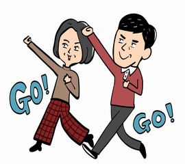 Senior couple raise their fists and go!