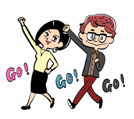 Senior couple raise their fists and go!