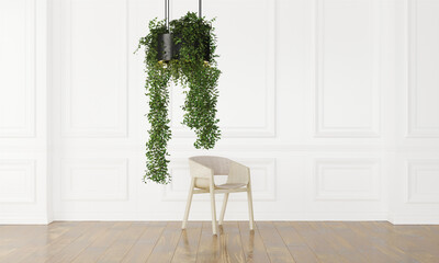 Single plant lamp with chair in office interior