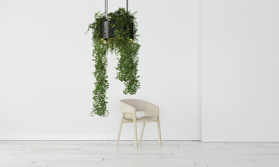 Single plant lamp with chair in office interior