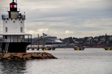 Modern Cruiseship or cruise ship liner in port of Portland, Maine during New England Indian Summer...