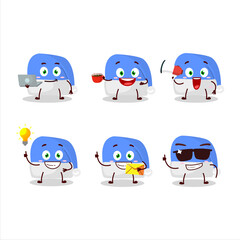 Blue santa hat cartoon character with various types of business emoticons