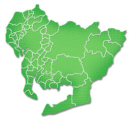 ペーパークラフト調の愛知県の境界線入り地図