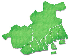 ペーパークラフト調の神戸市の境界線入り地図