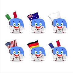 Blue santa hat cartoon character bring the flags of various countries