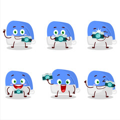 Photographer profession emoticon with blue santa hat cartoon character