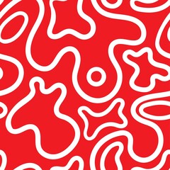 Seamless abstract pattern on red background.Vector image. Doodle style. Graphic contour ornament.
