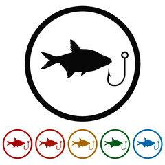 Fish bait hook glyph ring icon, color set