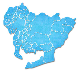 Fototapeta premium ペーパークラフト調の愛知県の境界線入り地図