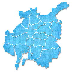 Obraz premium ペーパークラフト調の名古屋市の境界線入り地図