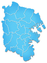 ペーパークラフト調の横浜市の境界線入り地図