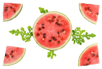 Sliced watermelon on white background. Flat lay, top view