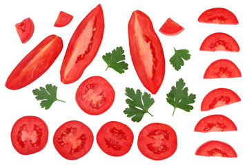 Tomato sliced isolated on white, top view