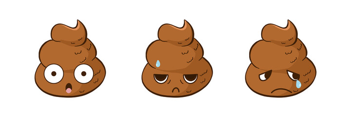 Vector cute poop emoji with expressions.