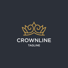 Golden crown line logo template - vector