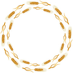 a stalk with an ear of wheat on a white background isolated. pattern of spikelets that make up the pattern of a circle, wreath, or emblem. A series of spikelet shapes. 