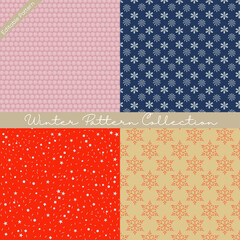 Merry Christmas and New Year Set of winter holiday backgrounds. Collection of seamless patterns.