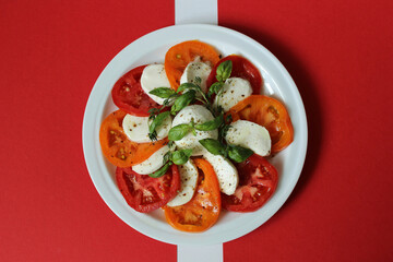 Beautifully designed vegetable composition of tomatoes and mozzarella .Texture or background