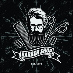Barbershop poster, banner template with Bearded men. Vector illustration	