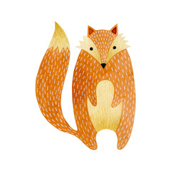 Watercolor illustration of foxes isolated on white background.