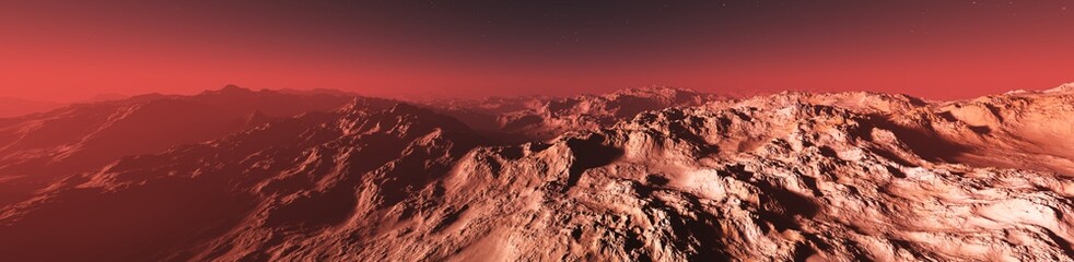 Fototapeta na wymiar Mars panorama, surface of Mars, Martian landscape, 3D rendering
