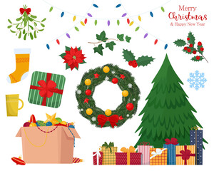 Christmas element for banner, poster, flyer, greeting card or other. Vector illustration in flat style, isolated on white background