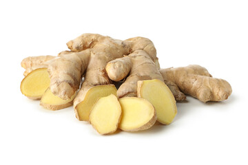 Fresh raw ginger isolated on white background